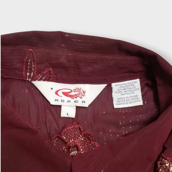 Roper Womens Purple Floral Embroidered Metallic Sheer Pearl Snap Button Shirt Lg - Picture 8 of 15